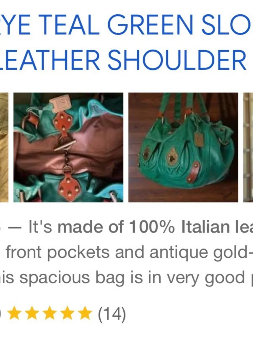 RARE Y2K Frye Turquoise Leather Ruched-Handle Shoulder Bag with Brass Hardware